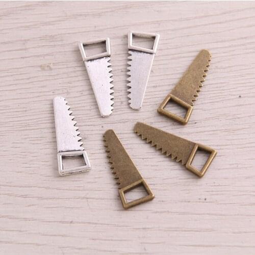 50 PCS 9x24mm Two Color Metal Zinc Alloy Daily Necessities Tool Saw Charms Fit Jewelry Pendant Charms Making