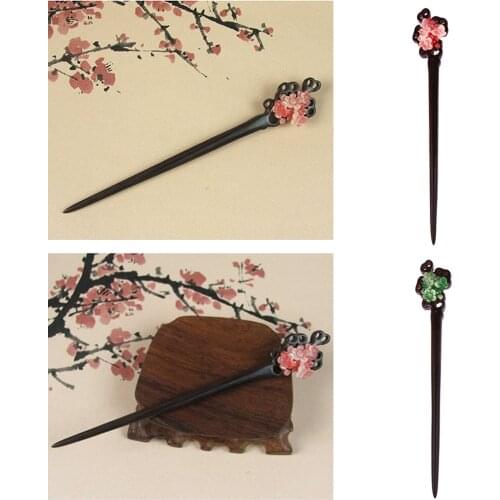 Retro Classic Carved Wooden Hair Pin Stick Womens Headwear Ebony Hairpin