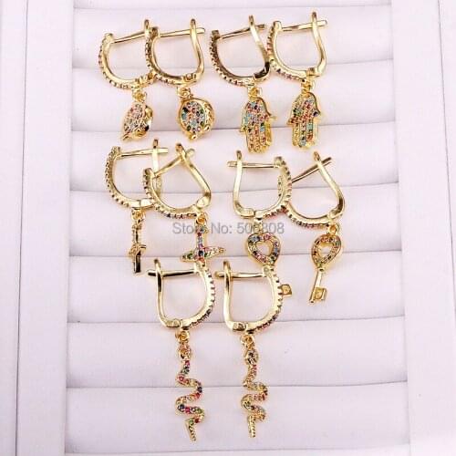 6 Paairs ZYZ319-2818 Gold color rainbow jewelry STAR/KRY/Snake dangle earring multi color cz charm women trendy jewelry
