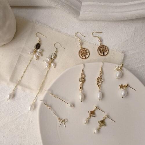 Drop Earrings for Women Retro Fashion Freshwater Pearl Star Sector Earrings Simple Geometric Pendant Earrings Jewelry Wholesale