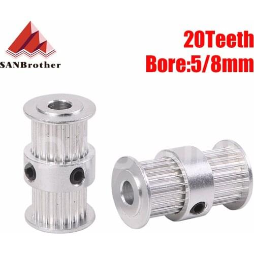 GT2 pulley type double head GT2 20 teeth 9mm width bore 5 & 8mm timing pulley for GT2 Timing belt 3D printer part gear