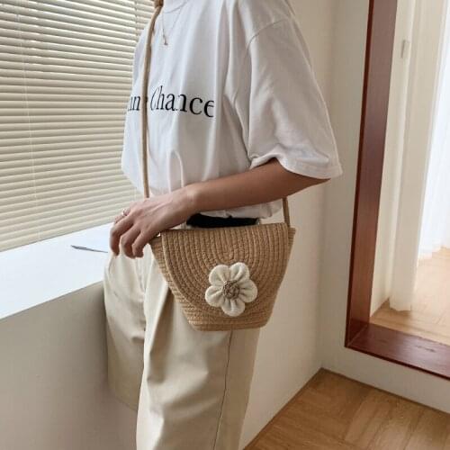 Straw bag female bag new girl mini woven mobile phone bag beach summer popular one shoulder messenger bag purse shoulder bag