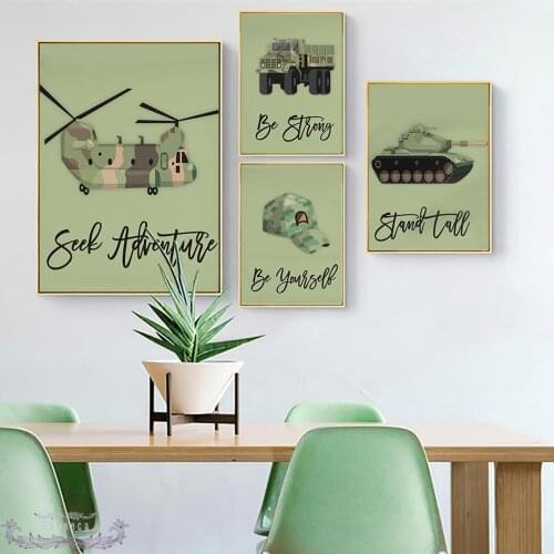 Military Truck Tank Airplane Hat Wall Art Canvas Painting Boy Kids Baby Room Nursery Decor Nordic Quotes Cartoon Poster