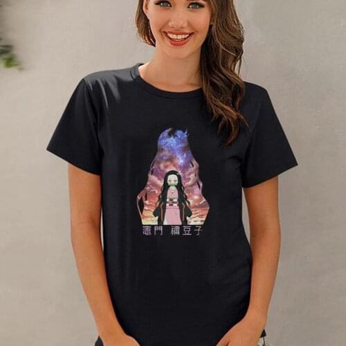 Harajuku Demon Slayer Tanjirou Womens Tshirt Nezuko Summer Short Sleeve T Shirt Anime Funny Printed Streetwear Manga T-shirts