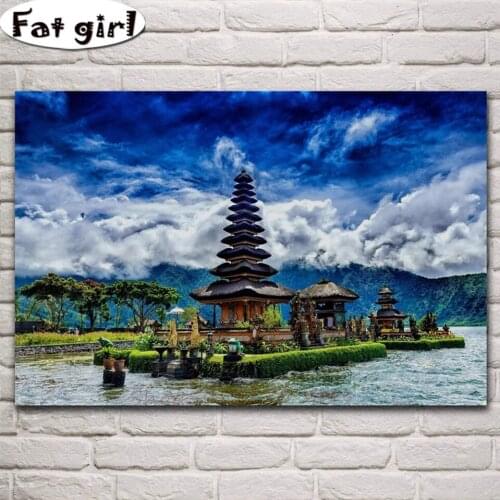 Indonesia Scenic Building Lake Diamond Painting 5D Diy Art Cross Stitch Mosaic Full Square Round Drill Embroidery Decor Gift