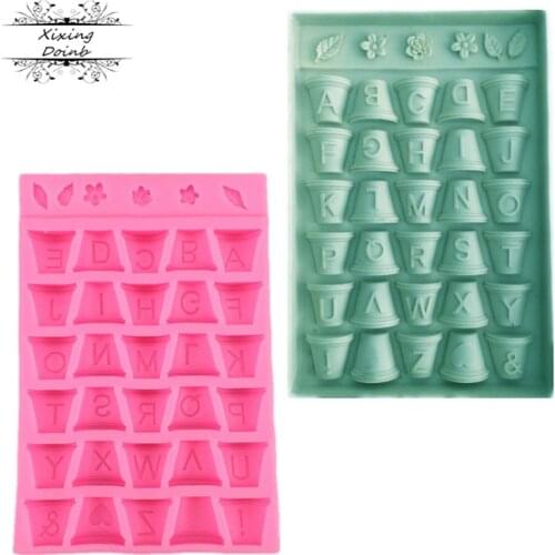 1Pcs Letter flower pot shape silicone soft candy mold cake decorating tool Candy Chocolate Mold