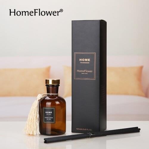 120ml Brown Glass Bottle Reed Diffuser with Round Golden Cap Home Fragrance Aroma Diffuser Set, Sandalwood/English Pear/Gardenia