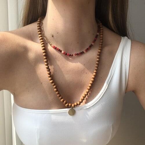 2Pcs/set Vintage Handmade Necklace Nepal Buddhist Wood Beads Pendant & Necklace Ethnic Long Statement Men Womens Party Jewelry