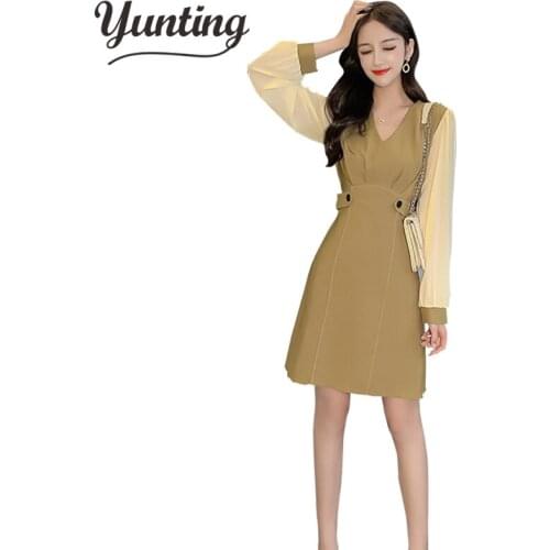 2020 A-line Dress Women Sping Elegant Dresses France Style V- Neck Vestidos