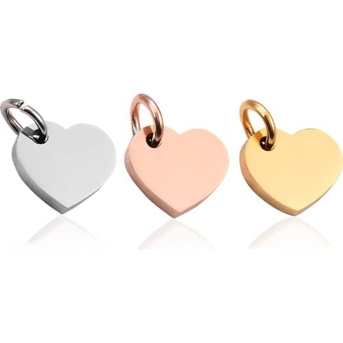 5Pcs/Lot High Quality Stainless Steel Blank Heart Dog Tag Charm 9*9mm Mirror Polished Pendant Necklace Jewelry Makings