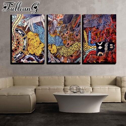 FULLCANG 5d diy diamond embroidery abstract icon landscape painting triptych full square round drill home decoration FC3066