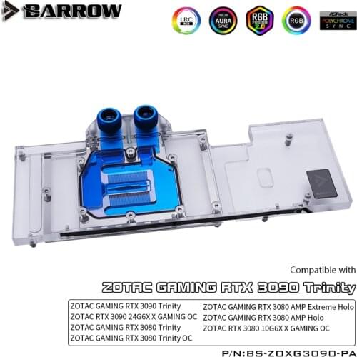 BARROW Gpu Water Cooling Block use for ZOTAC GAMING RTX 3090 X /3080 Trinlty GPU card Support Original Backplate 5V Header RGB