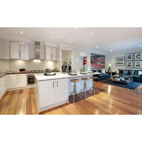 Open style white kitchen cabinets