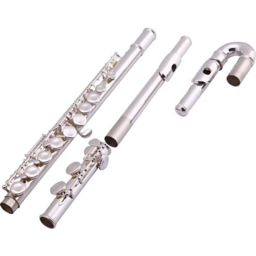 Silver-plated elbow flute Childrens flute Double mouthpiece 16-hole silver-plated flute