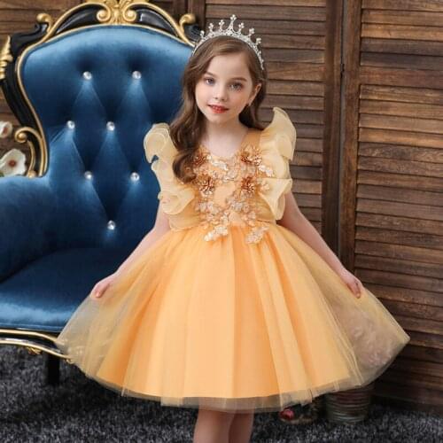 New Kid Princess Dress Flower Girls Wedding Birthday Party Dress Children Flower embroidery Sleeveless Dress Wedding Dress
