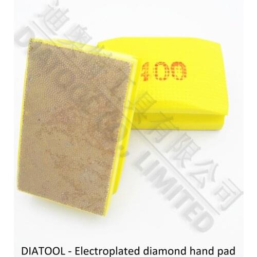 DIATOOL 2pcs Dotted electroplated diamond hand polishing pad 90X55MM #400 Hard Foam-backed Hand pad