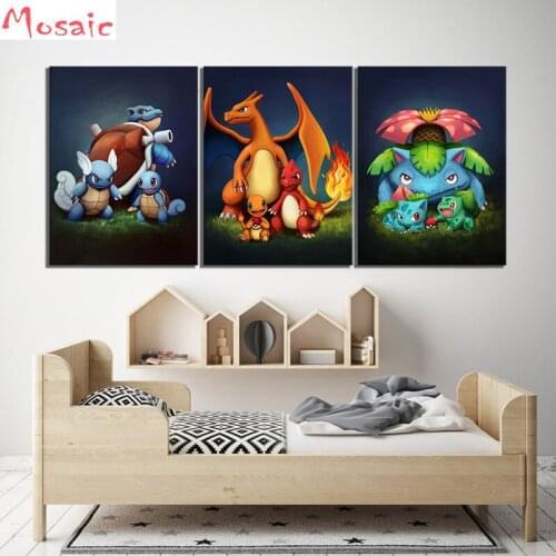 Diy diamond painting 3pcs-set Monster Anime Poster Cartoon Wall Picture for Children Room Wall Decor full diamond embroidery