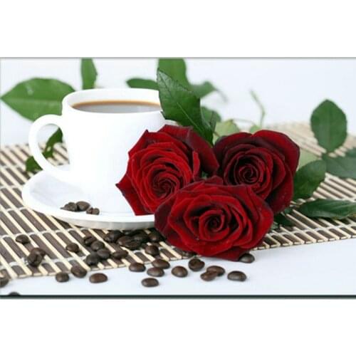 DIY Diamond Painting Rose Coffee Full Square 3D Diamond Embroidered Crystal Art Mosaic Embroidery Home Decoration