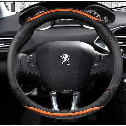 For Peugeot 2008 2013~2018 year Car Steering Wheel Cover Carbon Fibre + PU Leather Auto Accessories interior Coche