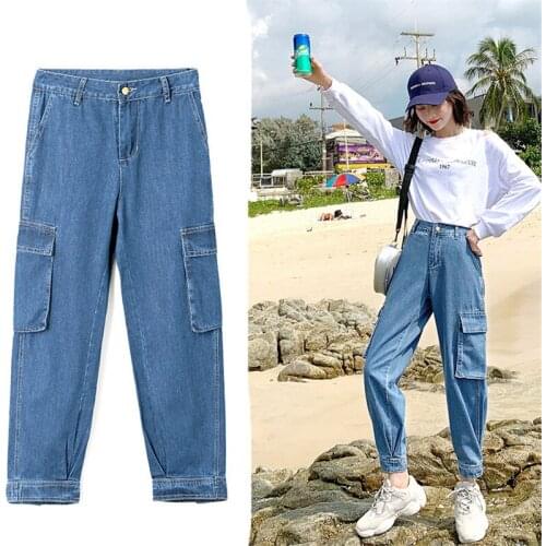 Jeans Woman 2020 Loose Large size Casual Tooling Pants Straight Pants Streetwear Denim Pants students Slouchy Jeans Femme 3114