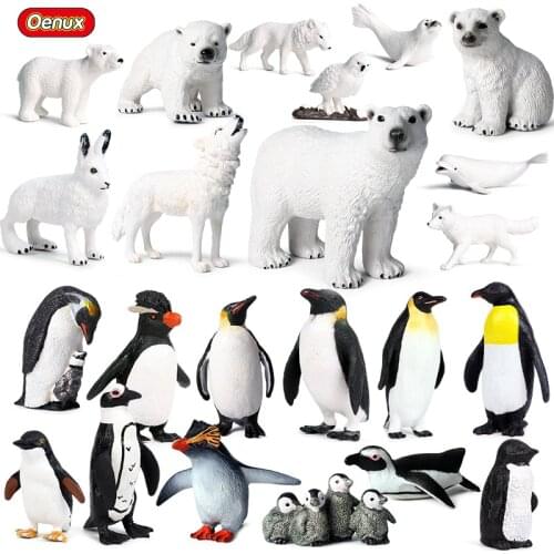 Oenux Simulation Arctic South Pole Animals Penguins Polar Bear Wolf Sealife Model Action Figures Figurine PVC Lovely Kid Toy