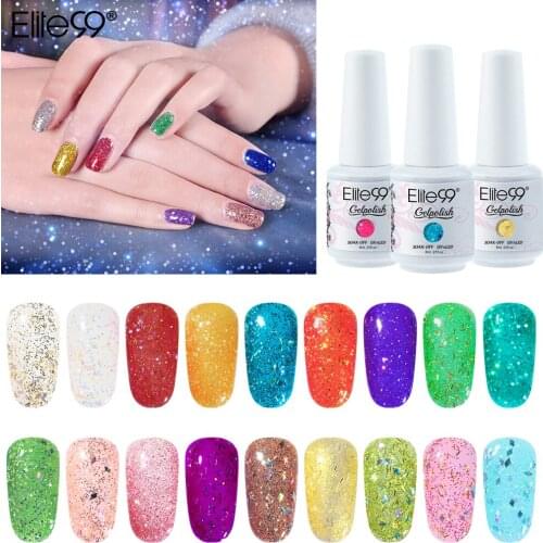 Elite99 8ml Diamond Glitter Color Nail Gel Paints Lacquer Shiny Sequins Nail Art Gel Varnish Soak off LED UV Gel Nail Polish