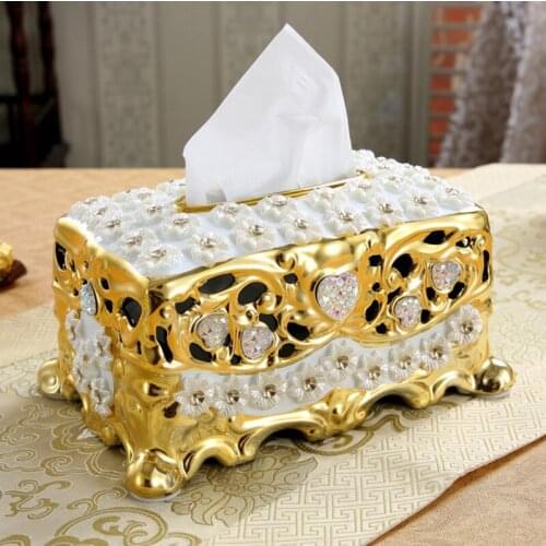 European Ceramic Luxury Tissue Boxes Creative Household Sitting Room Table Decoration Electroplating Smoke Box