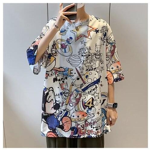 Hip Hop Tees T-Shirt O- neck Graffiti Loose Men T Shirt Casual Summer New Oversized Male Punk Tee Tops Tshirt Clothes plus size