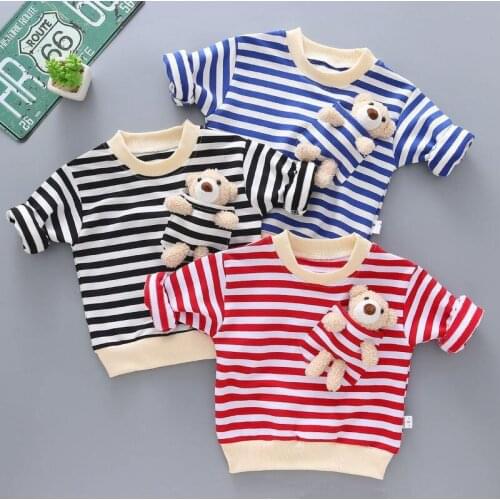 EuerDoDo Spring Autumn Xxx Boys And Girls T-shirts Cotton Long Sleeve Kids Clothes Striped Bear Top Tees Casual Children Clothes
