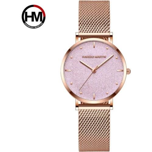 Hannah Martin HM-MS36 Lady Watch Steel Mesh Strap Quartz Elegant Dress Womens Watch Starry Sky Waterproof Ladies Wristwatches