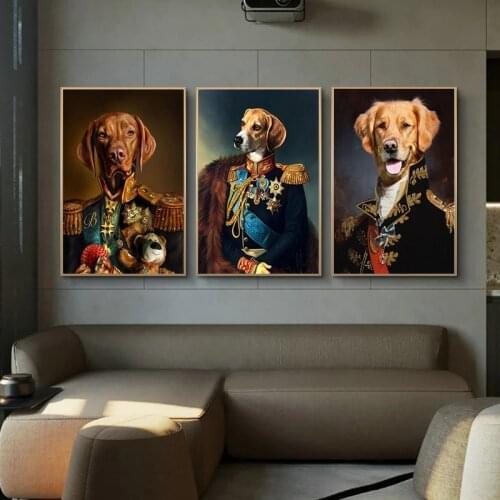 Classical Animals Dog Dog In Military Uniform Canvas Paintings on The Wall Art Posters and Prints General Art Cuadros Pictures