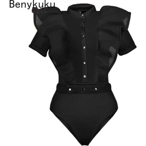 Black Jumpsuits For Women Gothic Combinaison Femme Sexy Party Body Tops Women One Piece Mesh Bodysuit Womens Clothing Romper