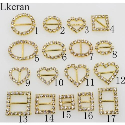 LKERAN 10pcs Golden Rhinestone Invitation Ribbon slider buckle for Ribbons Wedding Supply Gift Wrap Hair bow Center