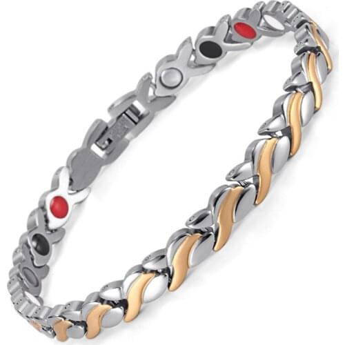 Health Magnetic Bracelet For Women Stainless Steel Bracelets & Bangles with Health Germanium Link Chain Bracelets