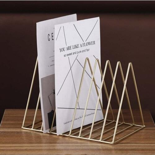 Small Triangle Bookshelf Gold Desk Accessories Bookends Desktop Shelves Bookends Storage Racks Office Carrying Shelves