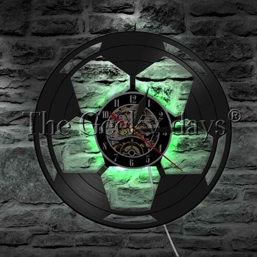 Minimalism Soccer Modern Sport LED Lighting Vinyl Record Wall Clock With LED Backlight For Football Fans Lover Gift