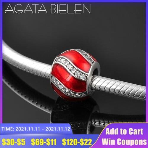 Fashion 925 Sterling Silver red stripe ball shape clear CZ fine charm beads Fit Original europeu Charm Bracelet Jewelry making