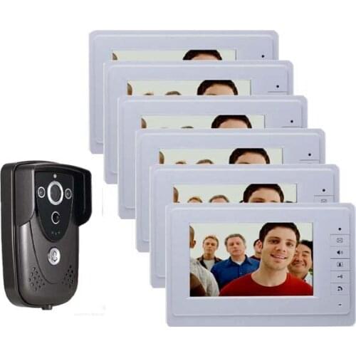 MOUNTAINONE 7"Colorful Video Door Phone Doorbell Intercom Kit IR Night Vision Camera Monitor for Home Security 1camera+6monitors