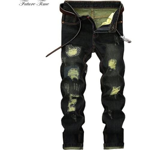 Men Jeans Ripped Jeans For Men Vintage Mid Waist Slim Skinny Jeans Moustache Effect Straight Mens Jeans Brand Streetwear C1476