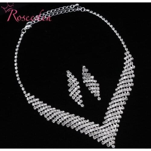 Geometric shape Wedding Jewelry Sets Bridal party Decorations inlay rhinestones Necklace Earring set Anniversary gift RE837