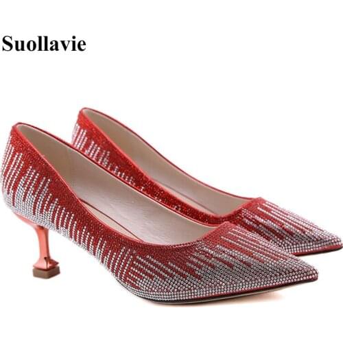 Suollavie New Luxury Women Pumps Crystal Stripper Shoes For Ladies Glitter Wedding Female High Heel Shallow Pointed Toe Stiletto