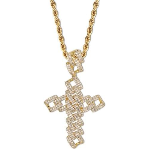 OMYFUN Factory Price Hip Hop Cross Pendant Necklace Gold Silver Rose Gold Color Pendant Necklace Bling Accessory Party Jewelry