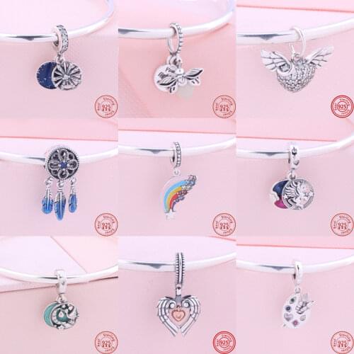 925 Silver Firefly Feathers Angel Wings Charm Fit Original Pandora Moments Multi Snake Chain Bracelet DIY Beads Women Jewelry