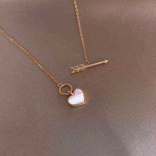 Korean Version Of Ins Shell Love Arrow Necklace Female Retro French Design Wedding Party Mothers Day Couple Gift Wholesale