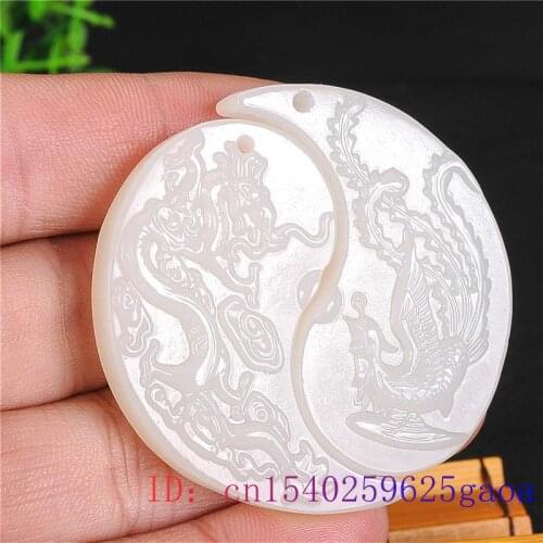 White Jade Dragon Phoenix Pendant Natural Amulet Jewelry Gifts Women Charm Carved Jadeite Men Fashion Chinese Couple Necklace