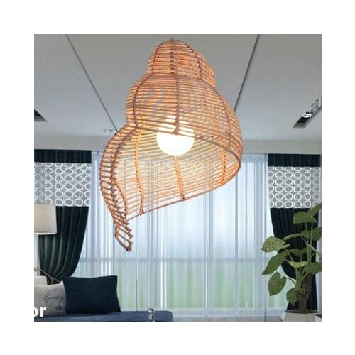Southeast Asian Pastoral Rattan Conch Hanging Lamp Wicker Sea Snail Pendant Lights Fixture Tea House Restaurant Dining Room Lamp