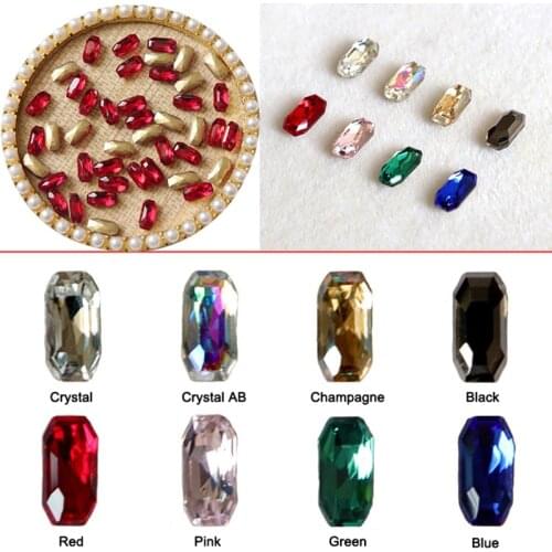 100pcs rectangular oval nail art rhinestones 4x8mm pointed bottom charm crystal glass for DIY nail decoration