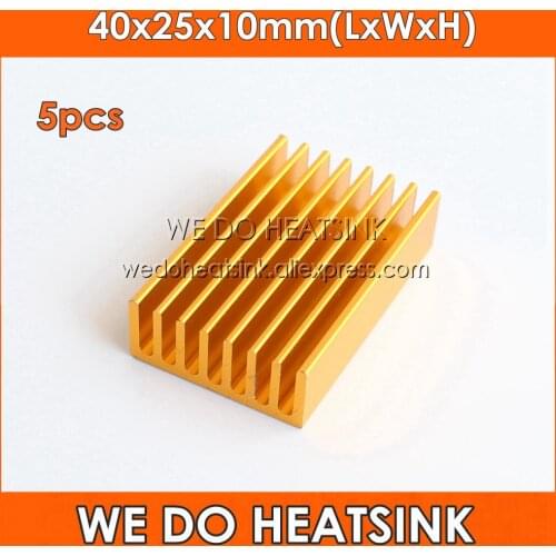 WE DO HEATSINK 5pcs 40x25x10mm DIY LED Gold Anodized Aluminum Heat Sink Cooler Radiator