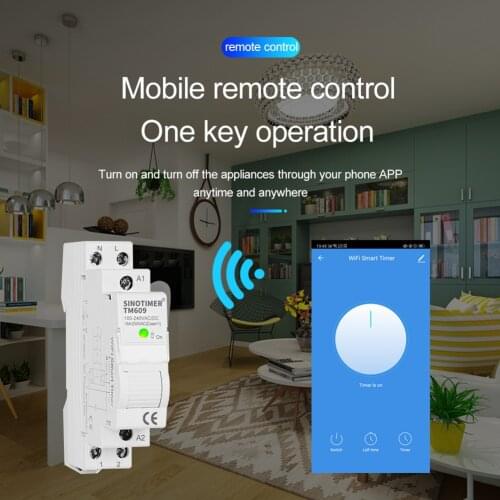TM609 Home Smart Wireless Wifi Switch Remote Control WiFi Timer 100-240V Rail Timer Switch Works with Tuya APP/Smart Life APP