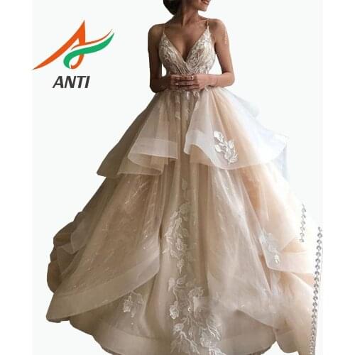 ANTI Evening Dresses Lebanon Tulle Appliques robe de soiree abiye Modest Evening Gowns Champagne Custom made abendkleider 2019